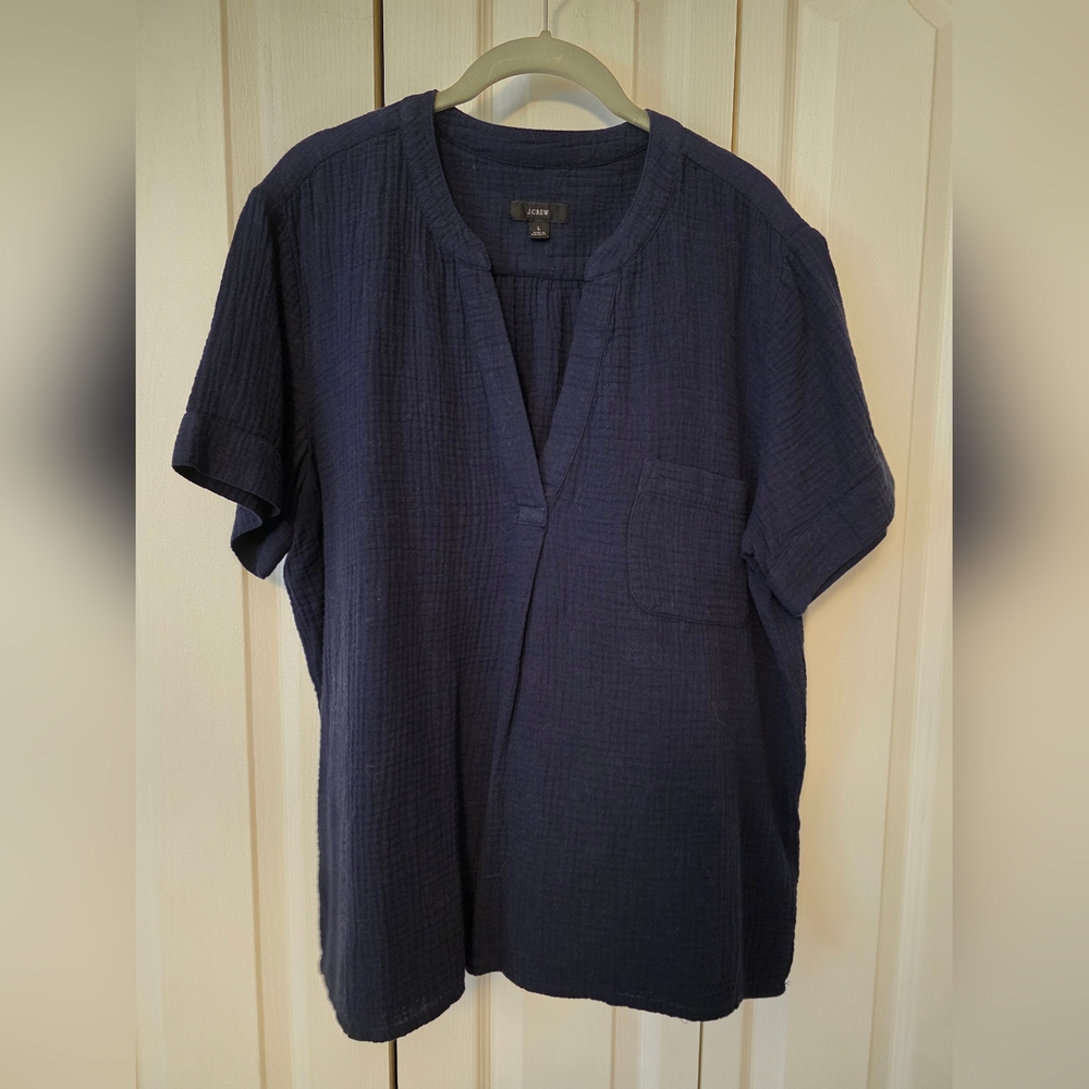 J CREW Women's Navy Gauze Summer Blouse Size L